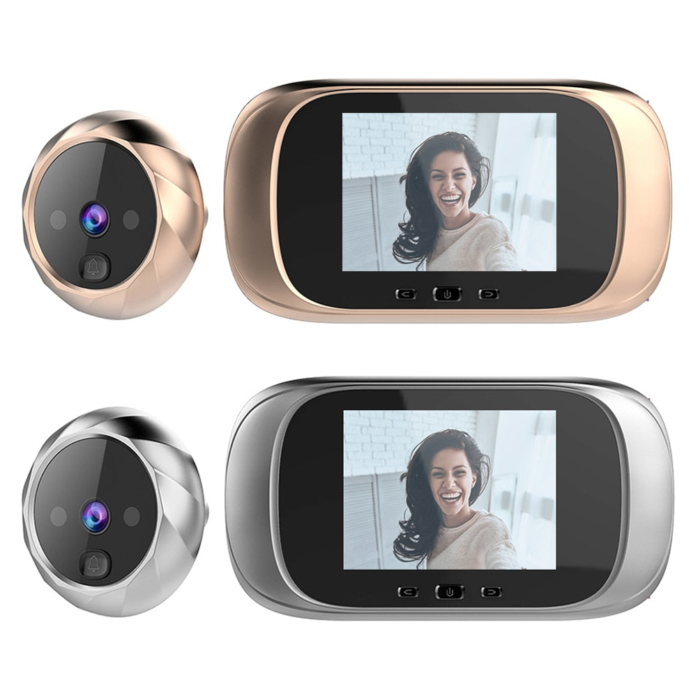 1 Gold and 1 silver smart doorbell camera and camera viewer screen